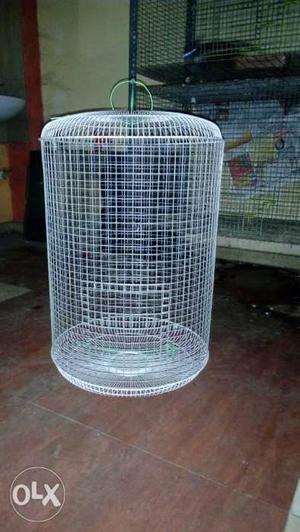 Cylindrical White Wire Birdcage