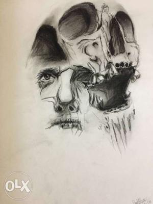 Human Face And Skull Sketch