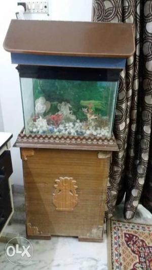 One Fish pond with wooden Almirah as stand