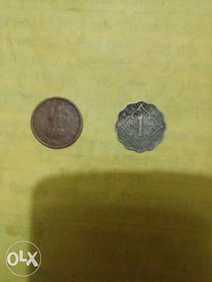 One Paise bronze coin()& One Anna Coin Silver().