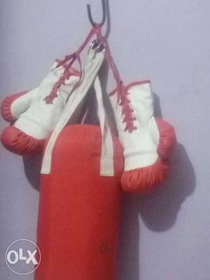 Pair Of Red-and-white Boxing Gloves