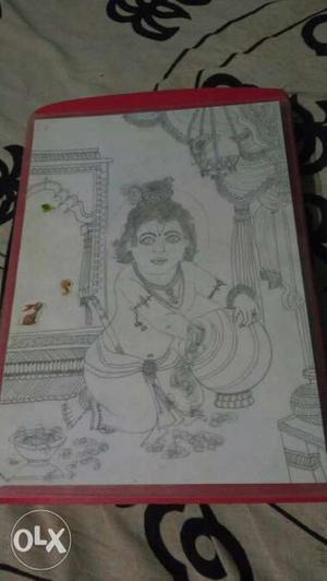 Pencil art of Lord Krishna with lamination