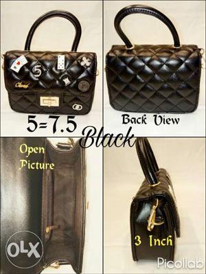 Quilted Black Leather Hand Bag Photo Collage