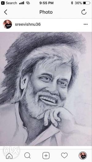 Rajanikanth real pencil drawing for sale A3 size