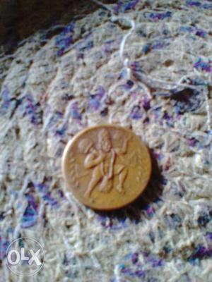Round Bronze-colored Hanuman Coin
