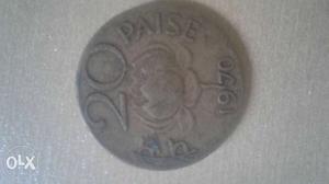  Round Silver-colored 20 Indian Paise Coin