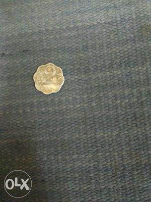 Scalloped Silver-colored 2 Indian Paise Coin