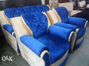 Sofa set five seater blue dark