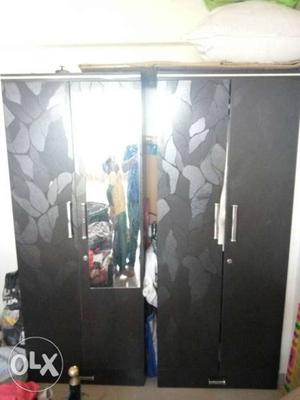 Two Black Wooden Mirror Door Cabinet