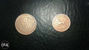 Two Round Copper Indian Coins 