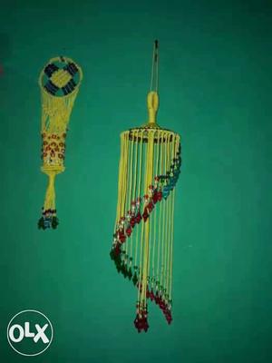 Yellow, Blue, And Red Wind Chimes And Dream Catcher