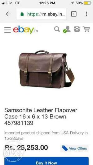 Brown Samsonite Leather Flapover Case