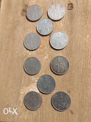 10 coins of 25 paisa at cost of ₹250 which is