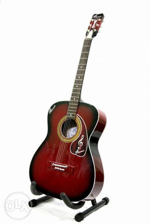 Dreadnought Red And Black Acoustic Guitar With Stand