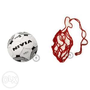 Nivia Black and White Football, with Carrying Net