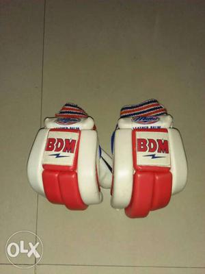 Pair Of White-and-red BDM-printed Leather Gloves