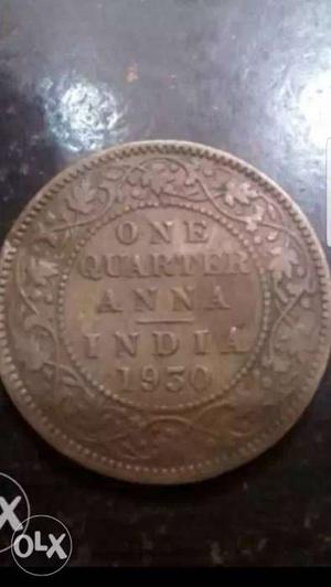 Round 1 Quarter Anna Indian Coin