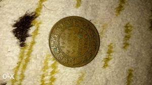  Round Gold-colored 1 Quarter Anna Indian Coin