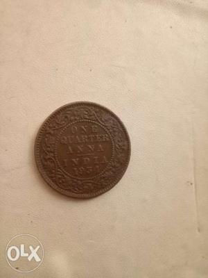 Round  One One Quarter Indian Anna Coin