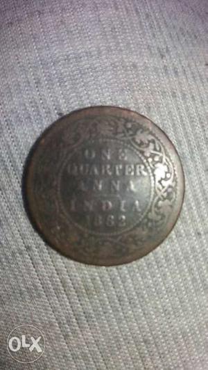 Round Silver-colored 1 Quarter Indian Anna Coin