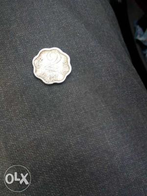 Scalloped  Silver-colored 2 Indian Paise Coin
