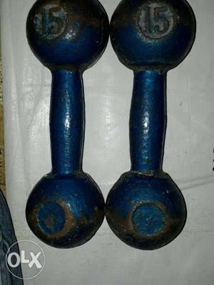 Two 15 Kg Blue Dumbbells