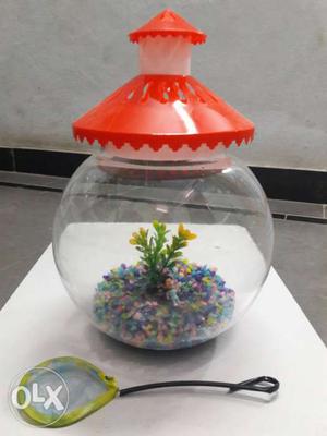 Red And White Plastic Framed Fish Bowl