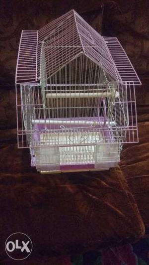 Small White And Purple Metal Birdcage