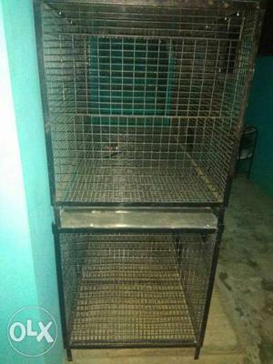 Two Black Steel Pet Cages