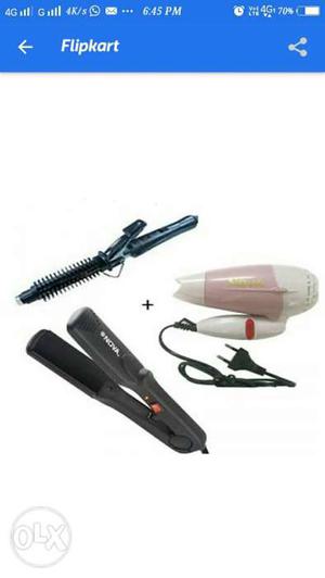 Black Hair Flat Iron, Hair Curler, And White Hair Blower
