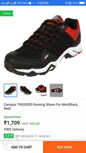 Black, Red, And White Campus Trigger Running Shoe