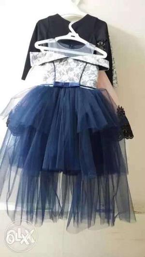 Blue And Gray Floral Off-shoulder Dress