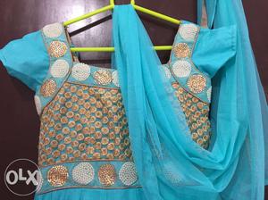 Blue n white Anarkari dress/Suit medium size