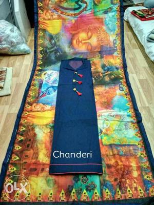 Chanderi cotton top, bottom cotton, digital
