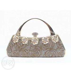 Gray And Brown Floral Handbag