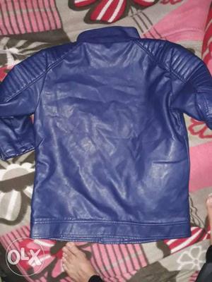 Leather look jacket blue colour gud condition one