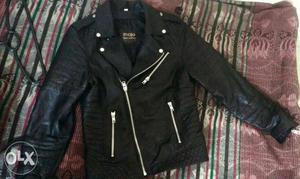 Luxury wrinkled leather Black biker Jacket for