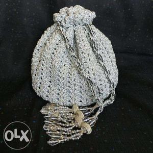 NEW Handmade Silver Crochet Potli