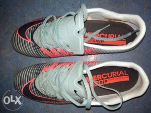 Pair Of Pink-and-gray Nike Mercurial Shoes