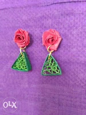 Pair Of red and-green Earrings