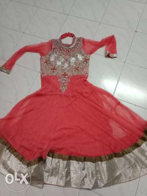 Pink And Gray Anarkali Dress