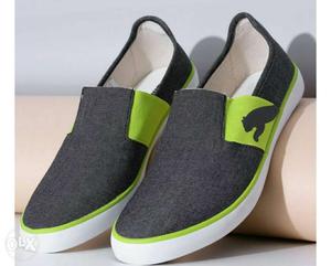 Puma Pair Of Grey-and-green Slip-on Shoes