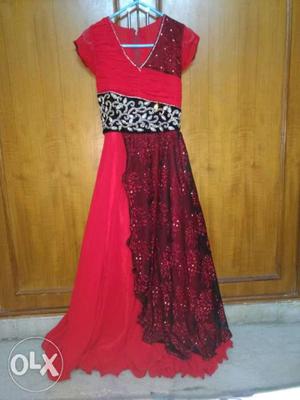 Red disgner long frock used only twice size 40