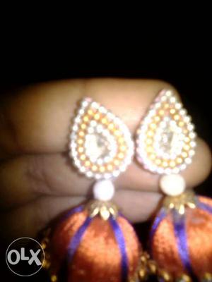 Silver-colored Gold Gemstone Encrusted Earrings