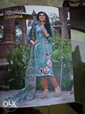 Women's Blue And Pink Floral Salwar Kameez Dress