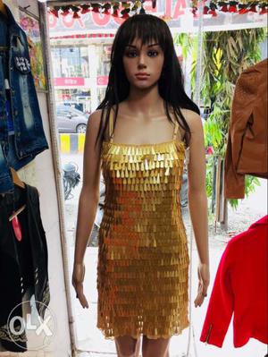 Women's Gold Spaghetti Strap Dress