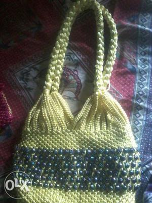 Yellow And Black Knit Bag