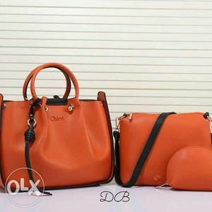 3 pcs set if bag = Two Orange Leather Bags
