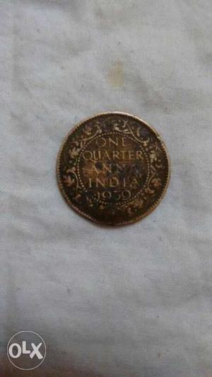  Gold-colored 1 Quarter Anna Indian Coin