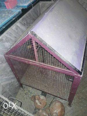 Maroon And Gray Metal Pet Cage